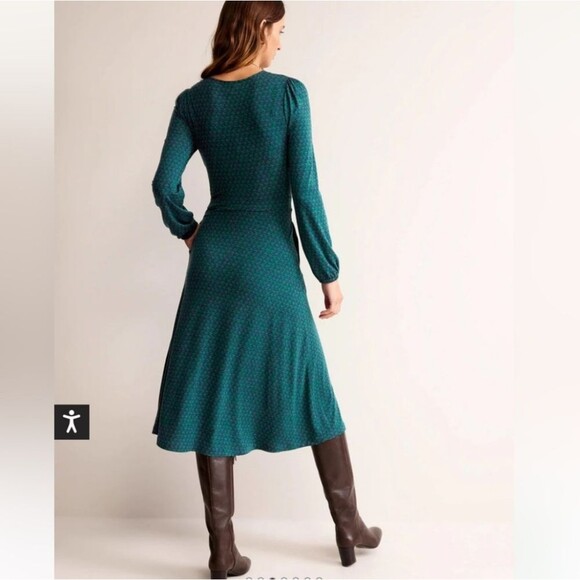 Boden Camille Jersey Midi Dress Green Emerald Night Lily Sprig Long Sleeve 4 - Picture 3 of 10